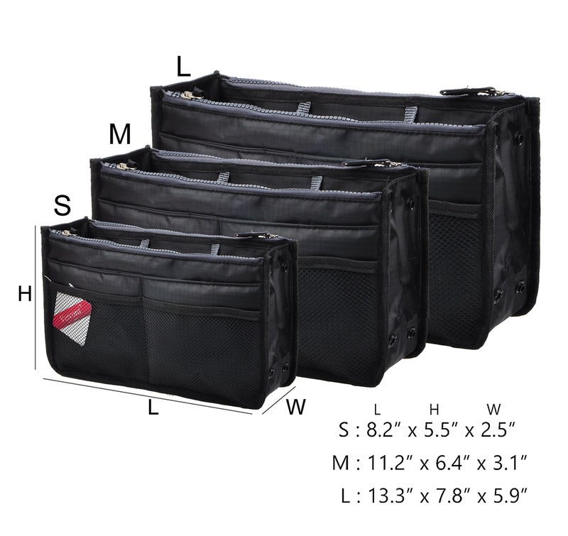 Vercord Updated Purse Handbag Organizer Insert Liner Bag in Bag 13 Pockets Black Medium - Image 2